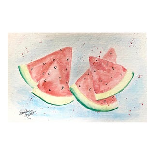 Watermelon Sky Watercolor Painting by Sandra Wright For Sale