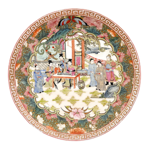 Vintage Rose Medallion Style Charger Plate – Hand Painted Chinese Porcelain – Chinoiserie / Maximalist / Traditional