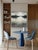 This original 48" x 48" acrylic painting captures a tranquil, atmospheric water landscape in a sophisticated palette of...