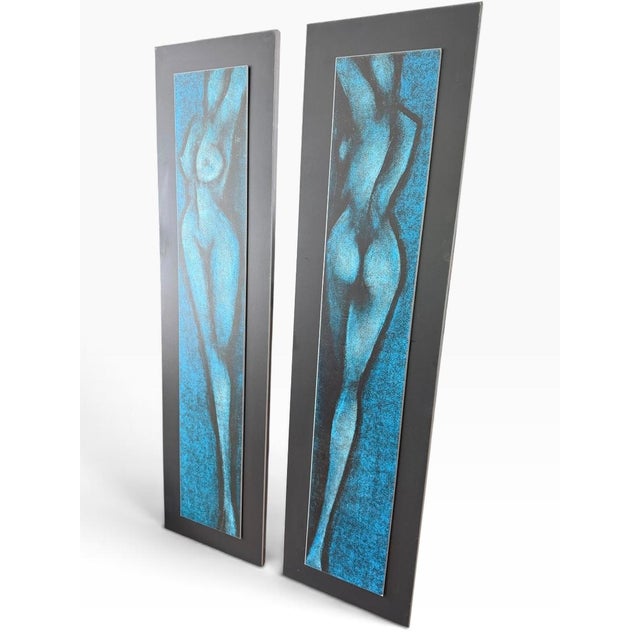 Mid-Century Modern 1960s Mid-Century Modern, C. 1960s, Blue Nude Figure Panels — Diptych - a Pair For Sale - Image 3 of 11