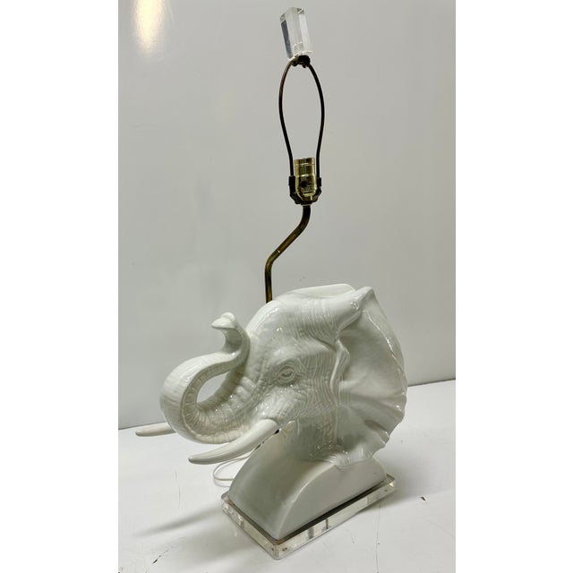 Hollywood Regency Porcelain Elephant Sculptural Lamp For Sale - Image 9 of 9