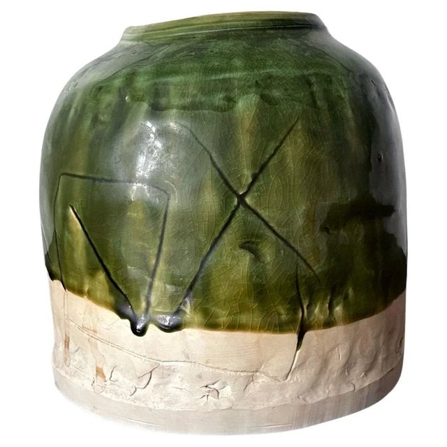 Early 21st Century Japanese Modern Studio Ceramic Oribe Jar by Ryoji Koie For Sale - Image 13 of 13