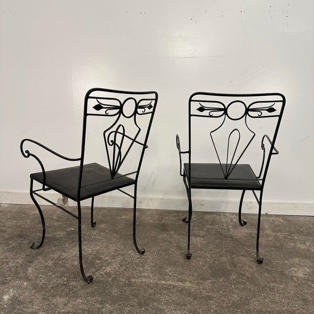 Pair of Salterini Iron Arm Dining Chairs Art Deco, Attributed For Sale In Cleveland - Image 6 of 12