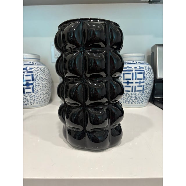 Mid-Century Modern Vintage Black Bubble Art Glass Vase in the Style of Kosta Boda For Sale - Image 3 of 9