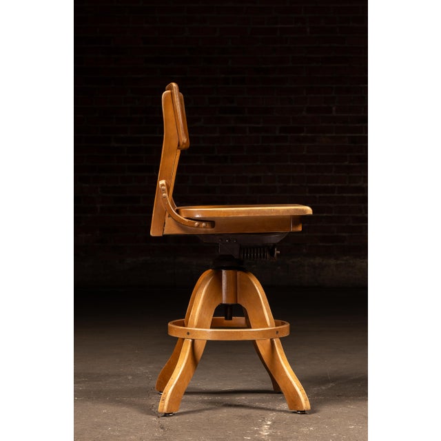 Early 20th Century Antique Adjustable Wooden Swivel Drafting Stool For Sale - Image 5 of 6