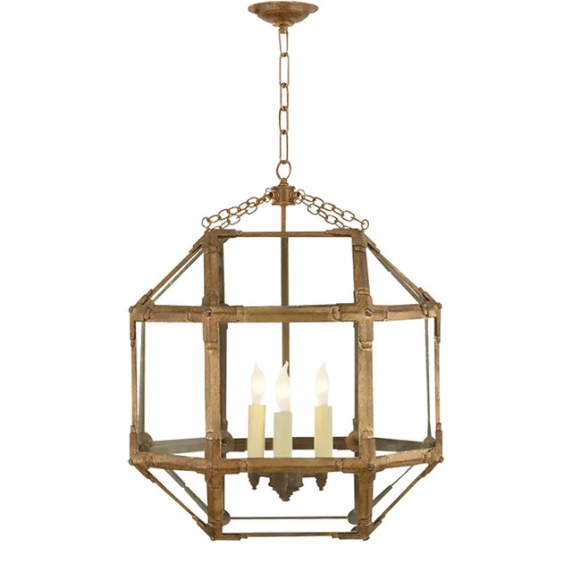 Suzanne Kasler for Visual Comfort Signature Morris Medium Lantern in Gilded Iron with Clear Glass For Sale
