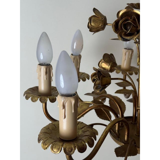 Metal Hollywood Regency Gilded Chandelier with Roses from Honsel, 1980s For Sale - Image 7 of 11