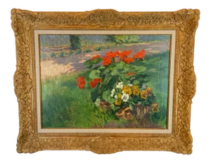 Early 20th Century French Floral Still Life Oil Painting by Emile Baudoux, Framed