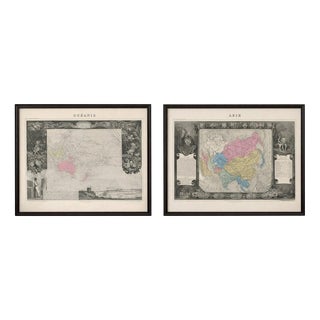 Antique Maps of Asia and Oceania by Levasseur, 1845, Set of 2 For Sale