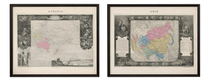 Antique Maps of Asia and Oceania by Levasseur, 1845, Set of 2