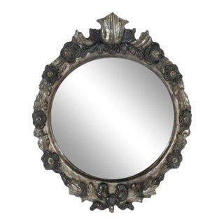 1990s Vintage Italian Oval Shaped Wood Carved Mirror For Sale