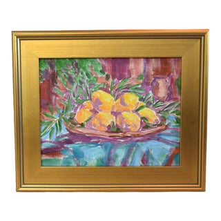 Still-Life Composition Painting of Lemons Including the Antiqued Gold Wood Frame For Sale