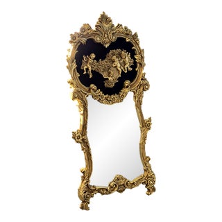 Baroque Rococo Black Wall Mirror – Ornate Gold Leaf French Frame, 61"h Luxury Statement Mirror (Copy) For Sale