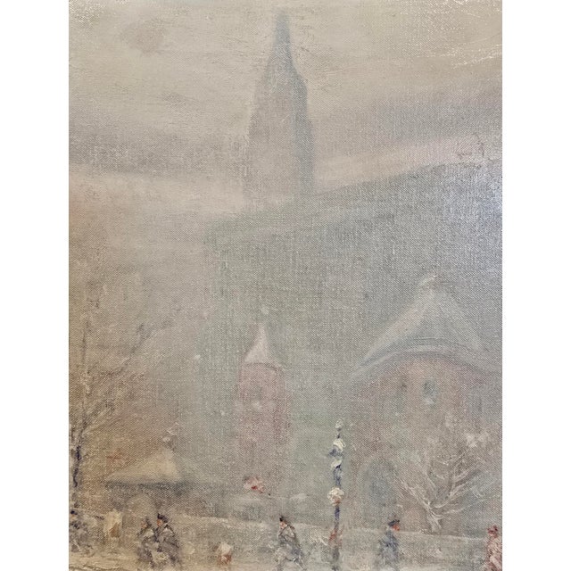 1930s Johann Berthelsen -the Little Church Around the Corner in the Snow -1930s Oil Painting For Sale - Image 5 of 12