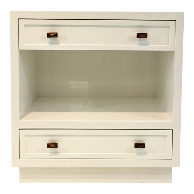 Worlds Away Modern White Lacquered Warren Two Drawer Nightstand Side Table Chairish