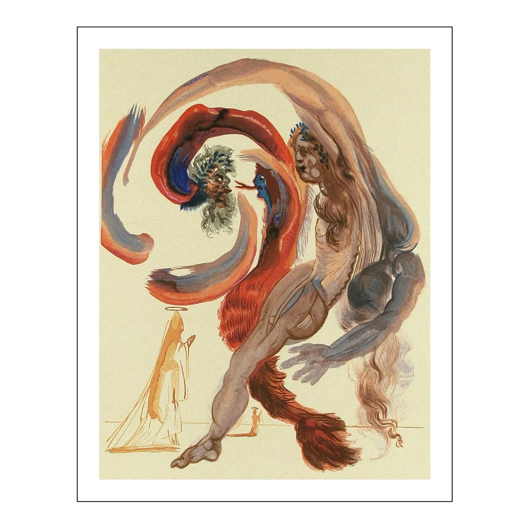 1960 Salvador Dali Woodcut, Language of Birds Purgatory 18 Chairish