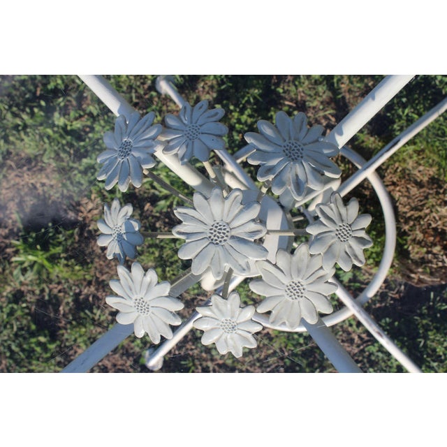 Vintage Lee L. Woodard & Sons Wrought Iron White Patio Set—A Table and Four Chairs For Sale - Image 13 of 18