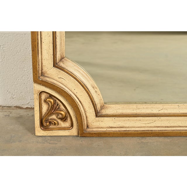 Cream Romweber Hollywood Regency French Rococo Louis XV Cream Lacquered and Gold Gilt Wall Mirror, Circa 1960s For Sale - Image 8 of 11