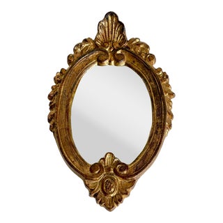 Antique Italian Gilt Gold Carved Wood Petite Wall Mirror For Sale