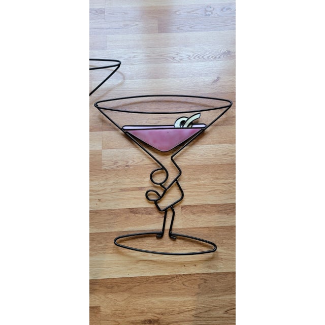 Mid 20th Century Vintage Hanging Metal Wall Art Sculptured Martini Glasses Bar Decor For Sale - Image 5 of 18