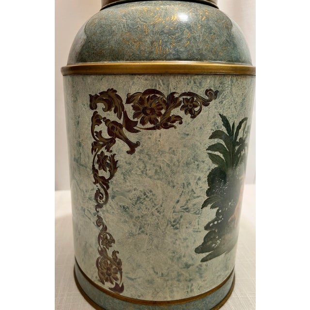 Avocado Vintage Chelsea House Chinouserie Style Ginger Jar Tea Caddy Tin Table Lamp With Shade For Sale - Image 8 of 12