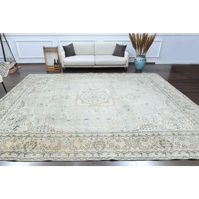 Folk Art 1970s Vintage Persian Handmade Wool Cotton Beige Area Rug For Sale - Image 3 of 11