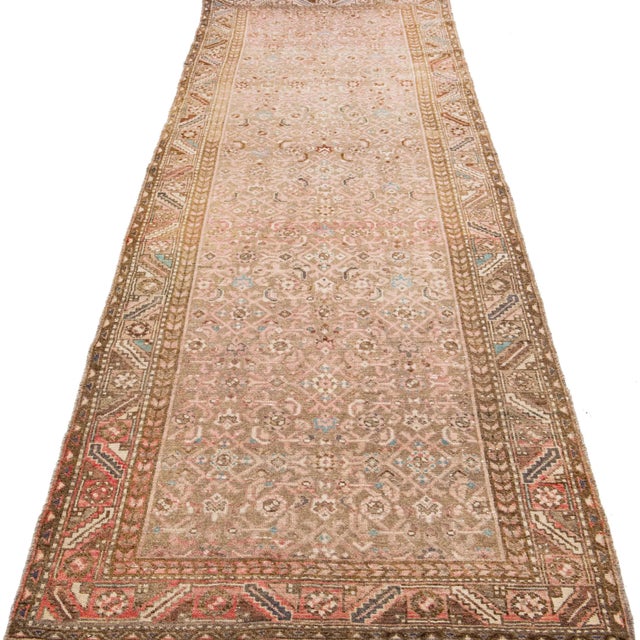 Shabby Chic 1960s Vintage Persian Hamadan Shabby Chic Peach Handmade All-0ver Wool Runner For Sale - Image 3 of 8