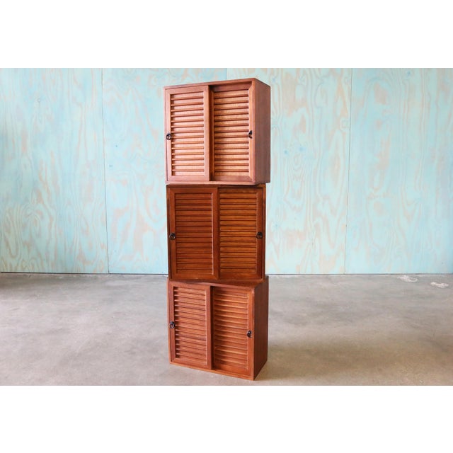 Mid-Century Modern Studio Made Walnut Mid Century Modern 2 Sided Cabinets Set of 3 For Sale - Image 3 of 13