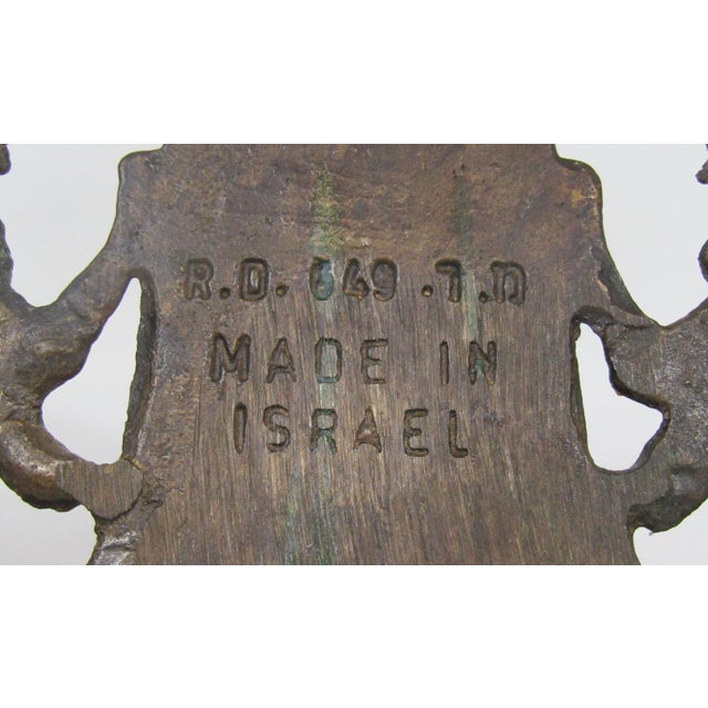Vintage Israeli Brass Hanukkah Menorah With Lion of Judah For Sale - Image 11 of 14