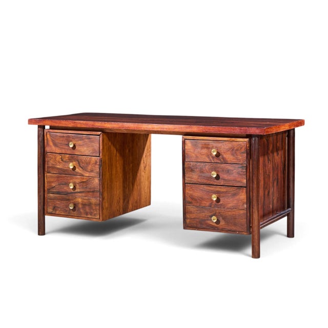 Mid-Century Modern Erik Worts Style Mid Century Danish Rosewood and Brass Executive Desk For Sale - Image 3 of 8