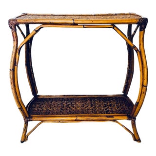 English MidCentury Bamboo and Rattan Cocktail Console Table For Sale