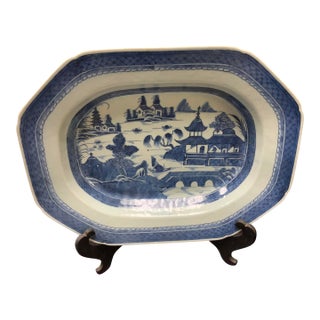 19th Century Chinese Export Blue Canton Platter For Sale