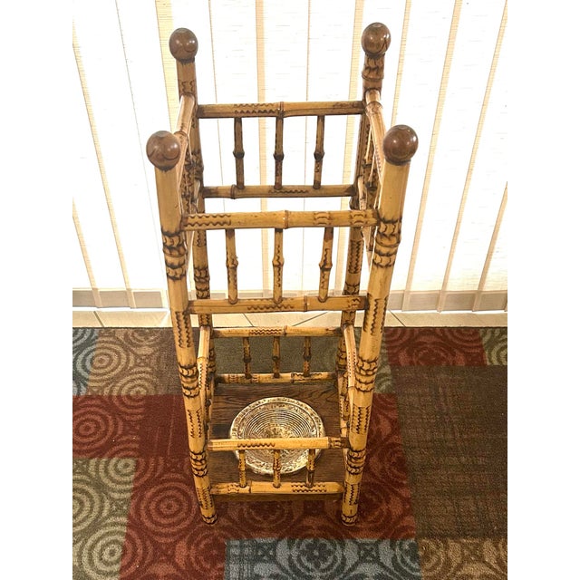 19th Century Antique English Victorian Burnt Bamboo Umbrella/Cane Stand Circa 1890 For Sale In South Bend - Image 6 of 11