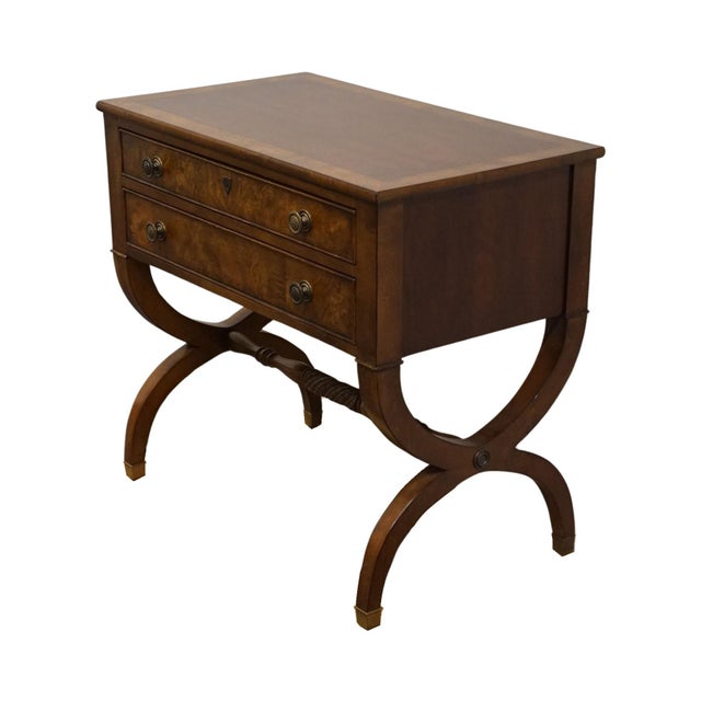 Victorian Ethan Allen Newport Collection Burled Walnut 32" Two Drawer Chest W. X-Frame Base 30-5206 - 430 Henley Finish For Sale - Image 3 of 12