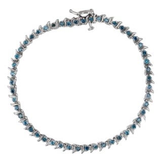 1.10ctw Blue Diamond Tennis Bracelet 14k White Gold 7" 4mm For Sale