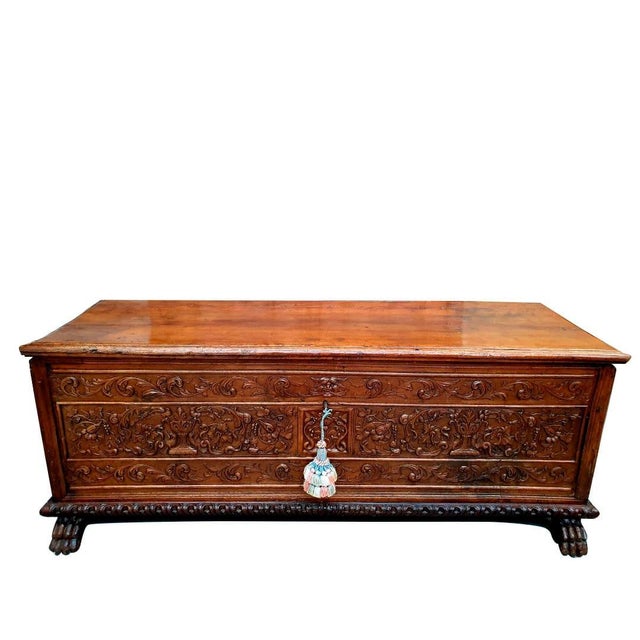 Italian Baroque Style Hand-Carved Walnut Storage Trunk, Late 1600s For Sale - Image 9 of 11