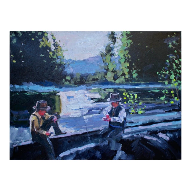Fishermen, Contemporary Impressionist Oil Painting For Sale