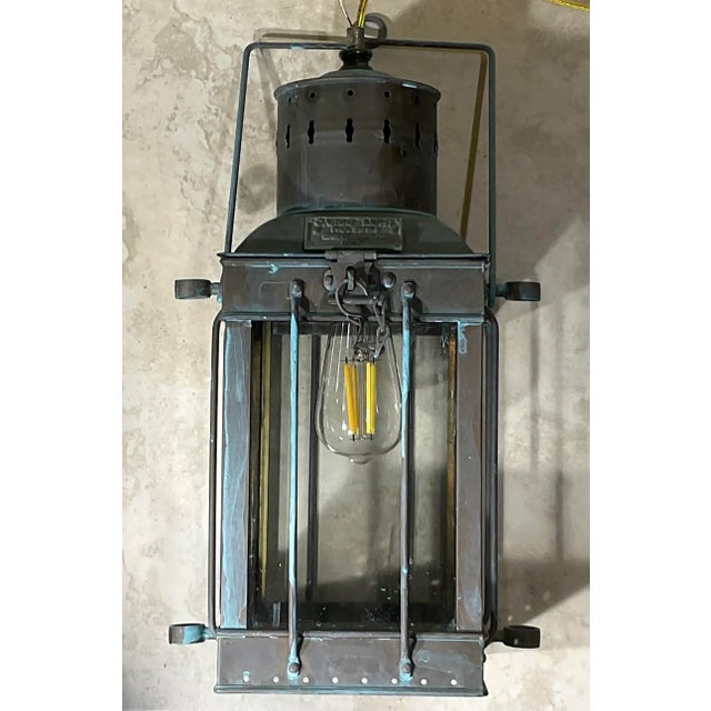 Funky Vintage 1939 Style British Solid Brass Cargo Ship Hanging Lantern For Sale - Image 18 of 18
