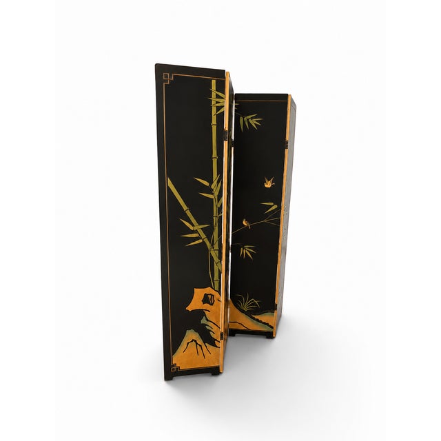 Late 20th Century Vintage Asian Chinoiserie 4-Panel Gold Leaf Room Divider Screen With Cranes For Sale - Image 5 of 13