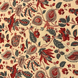 Bennison Cochin - Blue Red on Oyster Fabric- 4 Yards For Sale