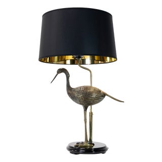Vintage French Brass Table Lamp with Bird Figure by Maison Charles For Sale