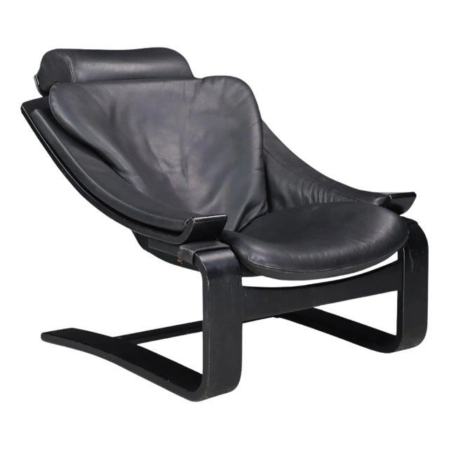 Vintage Dutch Bentwood and Leather Lounge Chair attributed to Sonja Wasseur, 1970s For Sale