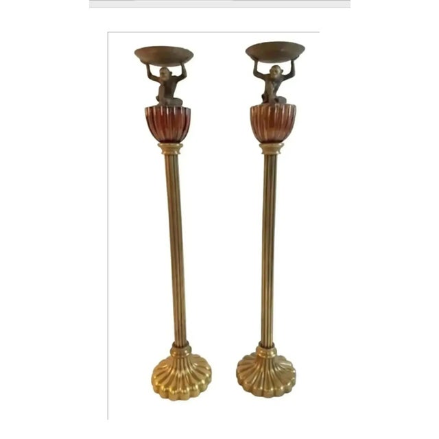 Brass Vintage Ornate Monkey Candle Torchières - A Pair For Sale - Image 8 of 8