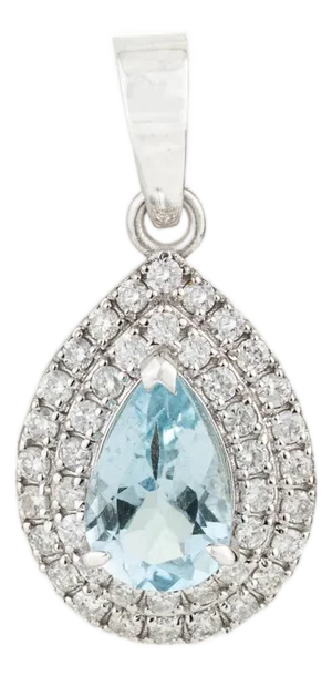 Vintage Aquamarine Diamond Double Halo Drop Pendant in 14k Gold