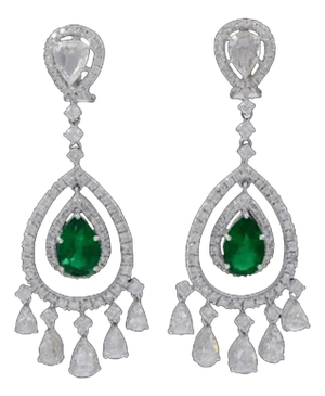 GIA Certified 6.5Ct Zambian Pear Emerald Diamond Hanging/Drop Earrings 18KW Gold