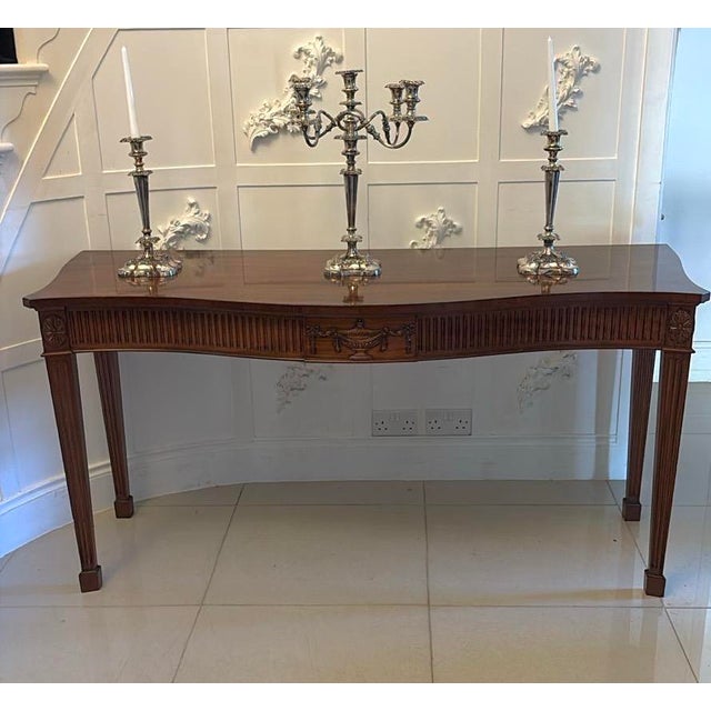 Antique Neoclassical Mahogany Serpentine Serving Console Tables, 1920, Set of 2 For Sale - Image 4 of 16