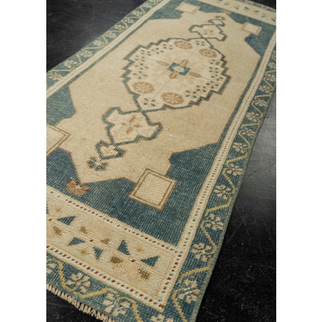 Textile Turkish Mini Rug Oriental Hand Knotted Vintage Rug 1'8" x 4' #21148 For Sale - Image 7 of 8