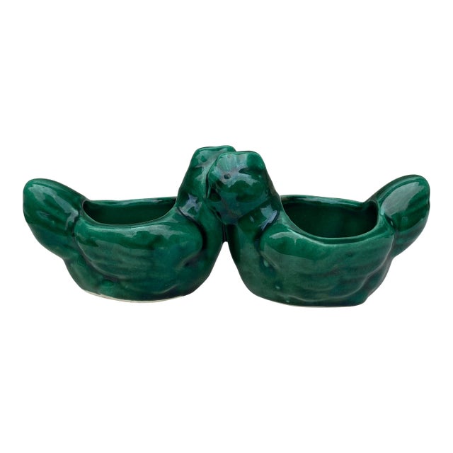 1950s Mid-Century Green Modern Majolica Hens Salt Cellar Vallauris For Sale