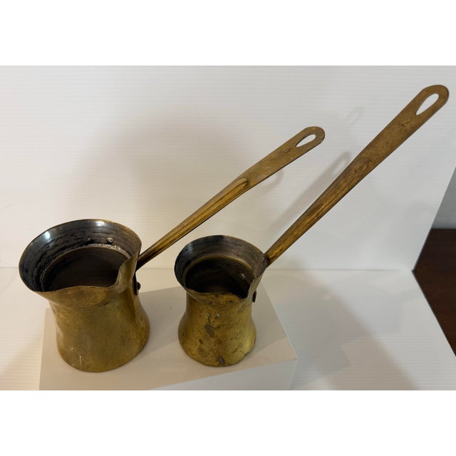 Pair of Vintage Lebanese Brass Turkish Coffee Pots — Sizes #2 & #3 For Sale - Image 9 of 12
