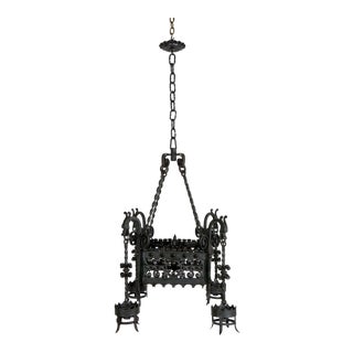 Mid 19th Century Black Italian Chandelier With Intricate Ironwork & Dragon Detail For Sale